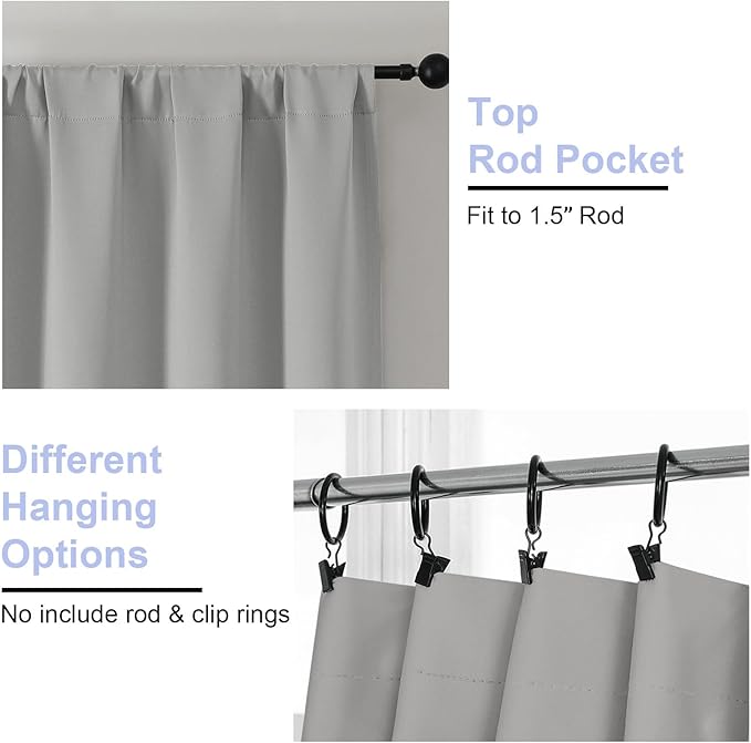 Simplebrand Silver Grey Blackout Curtains for Bedroom 96 Inches Long 2 Panels, Solid Thermal Insulated, Energy Saving Living Room Window Treatment Curtains Blackout Drapes, W50 x L96 Inch, Silver Grey