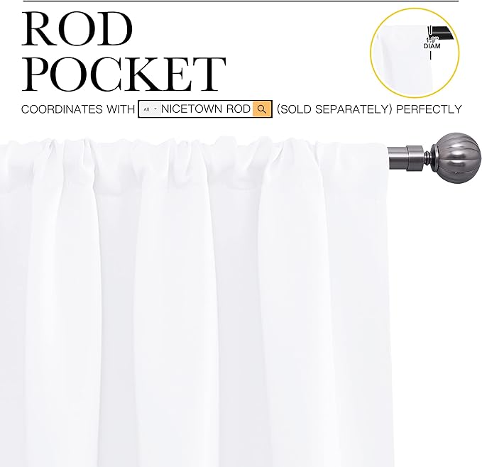 NICETOWN White Curtains for Bedroom, Short Curtains & Draperies for Small Window, Home Decoration Draperies (34 in x 63 in (W x L), 2 PCs)