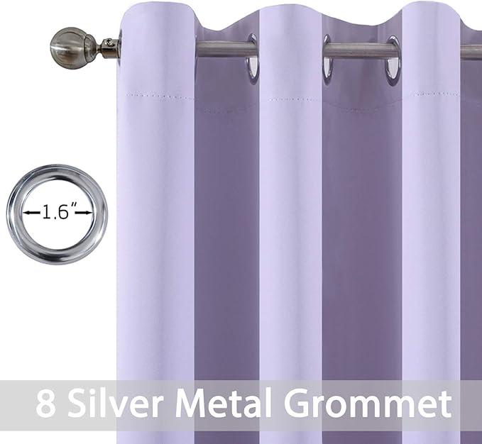 Yakamok Blackout Small Window Curtains with Grommet Top, Room Darkening Thermal Insulated Window Panel Drape for Bedroom Bathroom, 52Wx36L, Lilac, 2 Panels