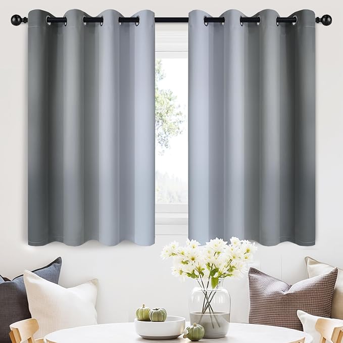 SimpleHome Ombre Room Darkening Curtains 36 inches Length for Bedroom,Grommet Gradient Light Blocking Grey Gradient Window Curtains for Living Room,2 Panels, 52x36 inches