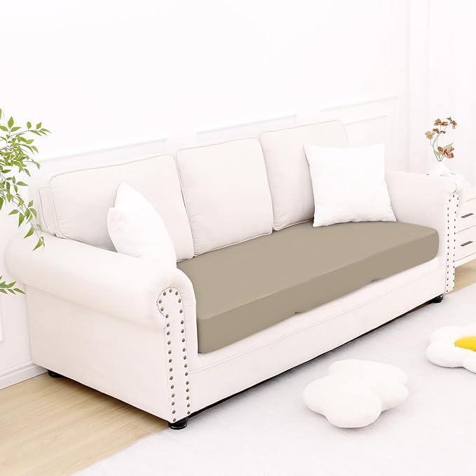 Smiry Printed Couch Cushion Covers, Stretch Soft Couch Covers for Sofa, Washable Non-Slip Sofa Slipcover Furniture Protector for Indoor and Outdoor (Large, Taupe)