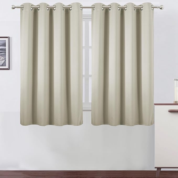 LEMOMO Blackout Curtains 66 x 54 Inch Long Light Beige Curtains Set of 2 Panels Room Darkening Curtains for Bedroom and Living Room