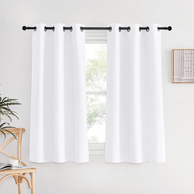 NICETOWN White Curtains for Living Room, Set of 2, W34 x L60, Thermal Insulated Window Treatment 50% Light Blocking Solid Grommet Top for Bedroom/Girl's, Adult Room