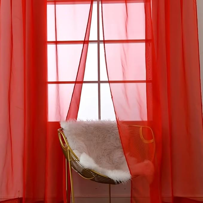SpaceDresser Sheer Red Curtains 4 Panels Rod Pocket Semi-Sheer Curtain 72 Inches Long Light Filtering Voile Window Drapes for Bedroom Living Room Kitchen, Each 52W x 72L