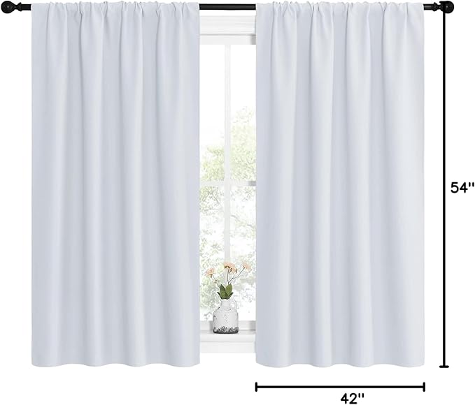 NICETOWN Greyish White Window Curtain Panels - Thermal Insulated Rod Pocket Room Darkening Curtain Sets for Bedroom (Platinum - Greyish White, 2 Panels, 42 by 54)