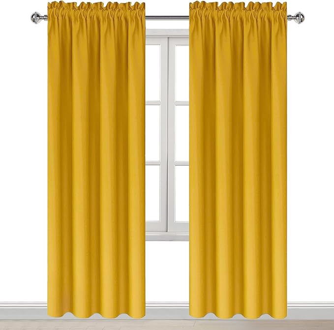 DWCN Blackout Curtains Room Darkening Thermal Insulated Bedroom Curtains Window Curtain Panels, 38 x 84 inches Long, Set of 2 Yellow Rod Pocket Drapes