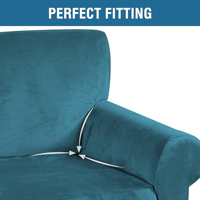 H.VERSAILTEX Stretch Velvet Sofa Covers Large Couch Covers Sofa Slipcovers Furniture Protector Soft with Non Slip Elastic Bottom, Feature Thick Comfy Rich Velour (XL Sofa, 98"-105", Peacock Blue)
