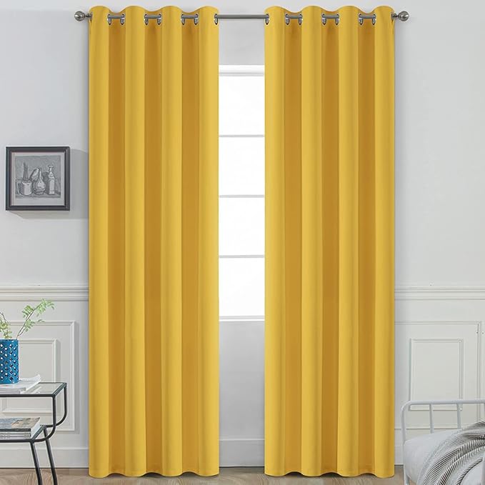 Yakamok Mustard Yellow Room Darkening Grommet Window Drapes Thermal Insulated Light Blocking Blackout Curtains for Bedroom(52Wx84L,2 Panels)