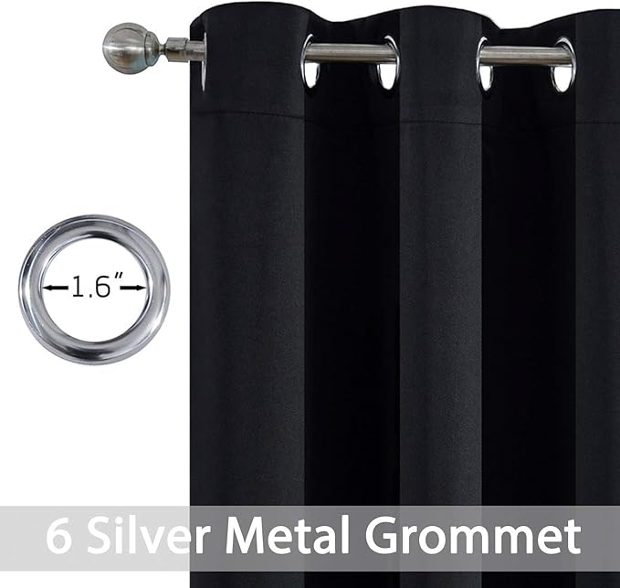 Yakamok Room Darkening Grommet Window Drapes Thermal Insulated Light Blocking Blackout Curtains for Bedroom(Black,38Wx36L,2 Panels)