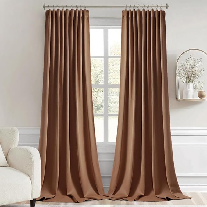 MIULEE Back Tab Blackout Curtains 96 Inch Long 2 Panels Set for Living Room Bedroom, Rod Pocket/Pinch Pleated Long Thermal Insulated Room Darkening Floor to Ceiling Drapes, W52xL96, Cappuccino Brown