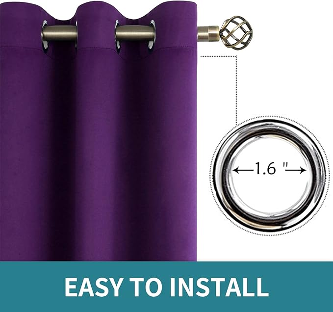 BGment Blackout Curtains - Grommet Thermal Insulated Room Darkening Bedroom and Living Room Curtain, Set of 2 Panels (38 x 45 Inch, Purple)