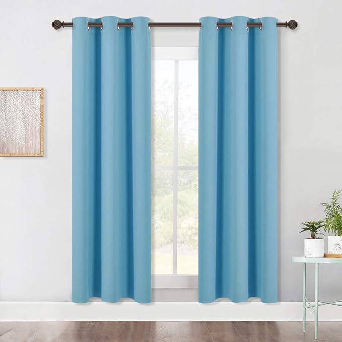 NICETOWN Blackout Window Curtains 70" L, 2 Panels, 34 inch, Teal Blue, Grommet Top Room Darkening Thermal Insulated Vertical Window Drapes Modern for Flat/Apartment