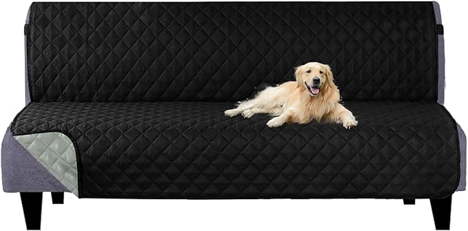 U-NICE HOME Futon Sofa Covers Reversible Sofa Slipcover Armless Cover Furniture Protector Couch Cover Water Resistant (Futon, Black/Grey)