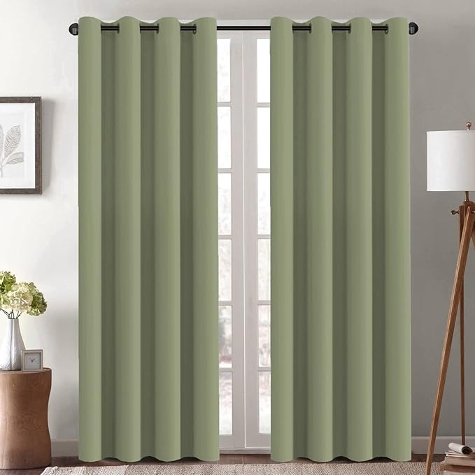 H.VERSAILTEX Blackout Curtain for Living Room Thermal Insulated Window Treatment Curtain Extra Long 96 inch Length Energy Saving Solid Grommet Top Blackout Drape, One Panel, Sage, 52" W x 96" L