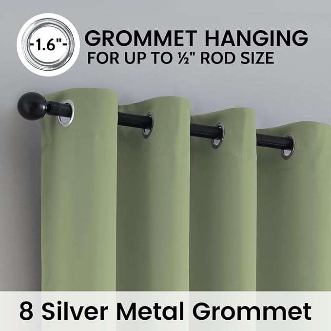 SimpleHome 100% Blackout Curtains for Bedroom,Thermal Insulated Sage Grommet Window Drapes Room Darkening Curtains for Living Room with Black Back,52 x 90 Inch,2 Panels