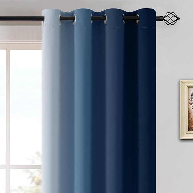 Yakamok Greyish White to Blue Ombre Curtain for Bedroom, Light Blocking Thermal Insulated Window Drape for Living Room(1 Panel, 52x84 Inch)
