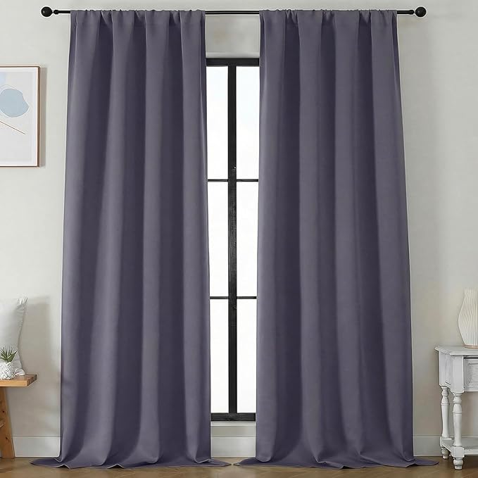 Simplebrand Blackout Extra 10ft Curtains for Patio 120 Inches Long 2 Panels Set, Solid Thermal Insulated Energy Saving Rod Pocket Window Treatment Curtains Blackout Drapes, 50"Wx120"L, Greyish Purple