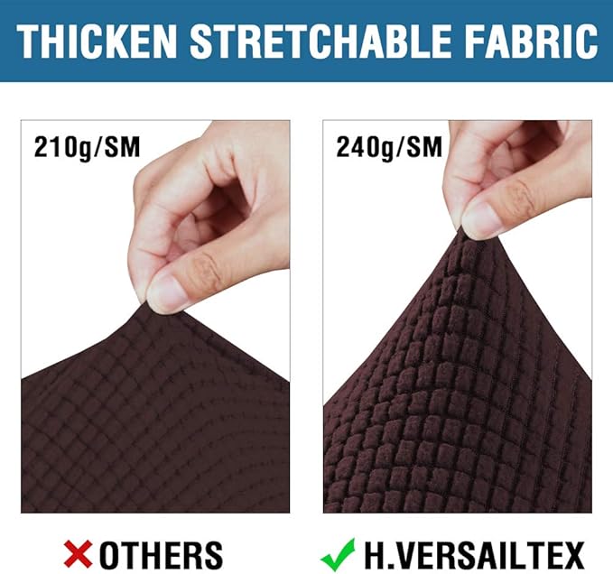 H.VERSAILTEX 3 Piece Stretch Sofa Covers for 2 Cushion Sofa Couch Covers for Living Room Sofa Slipcovers (Base Cover Plus 2 Seat Cushion Covers) Thicker Jacquard Fabric(Large Sofa, Chocolate)