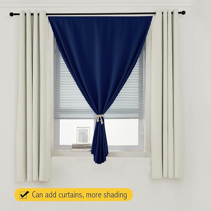 Self Adhesive Portable Blackout Curtains for Bedroom Easy to Install Window Thermal Lnsulated Kitchen Room Darkening Small Window Curtains, 35" W X 79" L, Navy Blue, 1 Panel