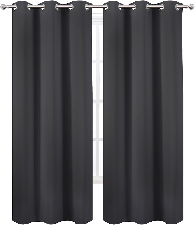 LEMOMO Dark Grey Thermal Blackout Curtains/42 x 84 Inch/Set of 2 Panels Room Darkening Curtains for Bedroom