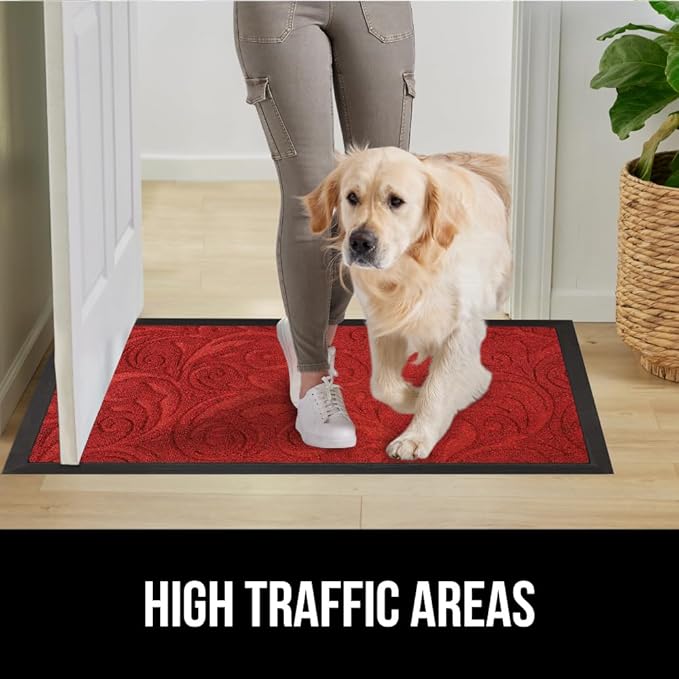GORILLA GRIP 100% Waterproof All-Season WeatherMAX Doormat US Designed Natural Rubber, Stain and Fade Resistant, Low Profile Indoor Outdoor Door Mats, Easy Clean Patio Mat, 29x17, Red Vintage Wine