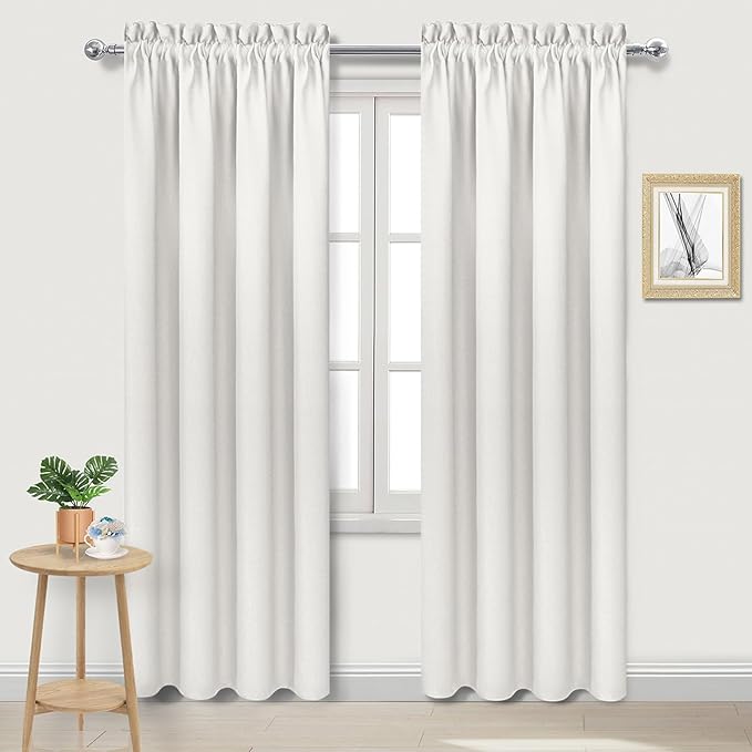 DWCN Blackout Curtains Thermal Insulated, Energy Saving & Noise Reducing Bedroom and Living Room Curtains, Ivory, W 38x L 84 Inch, Set of 2 Rod Pocket Curtain Panels