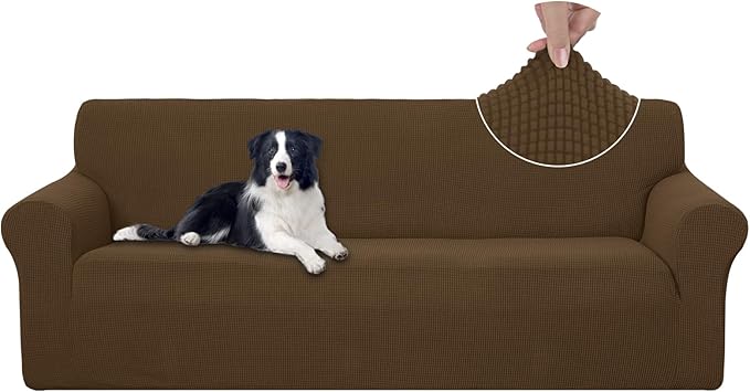 U-NICE HOME 4 Seater Stretch Couch Cover Sofa Cover Washable Sofa Slipcover Furniture Protector for 3 Cushion Couch Sofa Pet Friendly, Brown