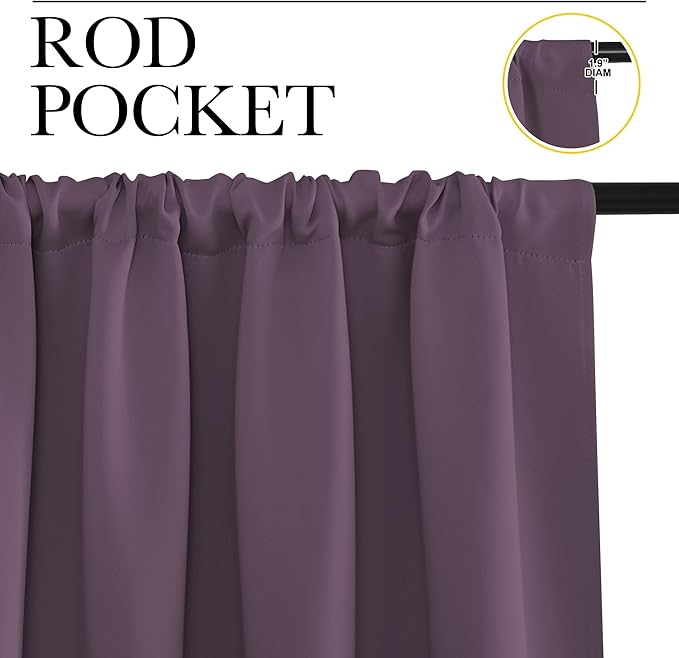 NICETOWN Blackout Curtains for Living Room, Plum, 2 Panels, 42 by 63, Darkening Window Curtain Panels, Easy-Care Solid Thermal Insulated Draperies/Drapes for Daughter Room