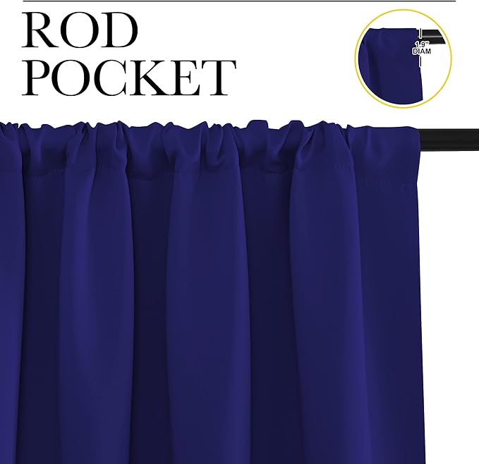 NICETOWN Bedroom Curtains Blackout Draperies, Navy Blue, 1 Pair, 34-inch W x 63-inch L, Home Decorations Thermal Insulated Solid Pole Top Blackout Drapes for Living Room