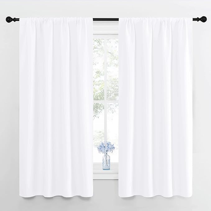 NICETOWN Bedroom Curtains - Window Treatment Rod Pocket Curtains/Drapes for Bedroom (2 Panels, 42 by 63, White)