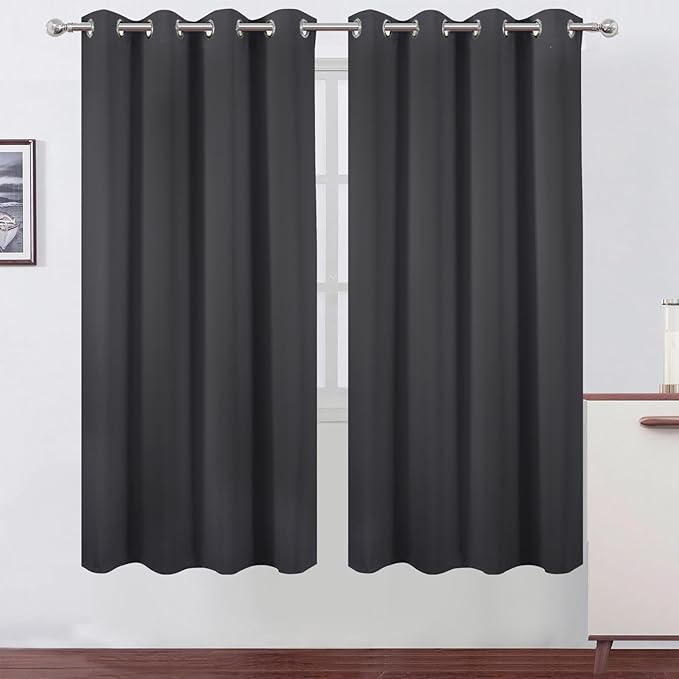 LEMOMO Dark Grey Thermal Blackout Curtains/52 x 72 Inch/Set of 2 Panels Room Darkening Curtains for Bedroom