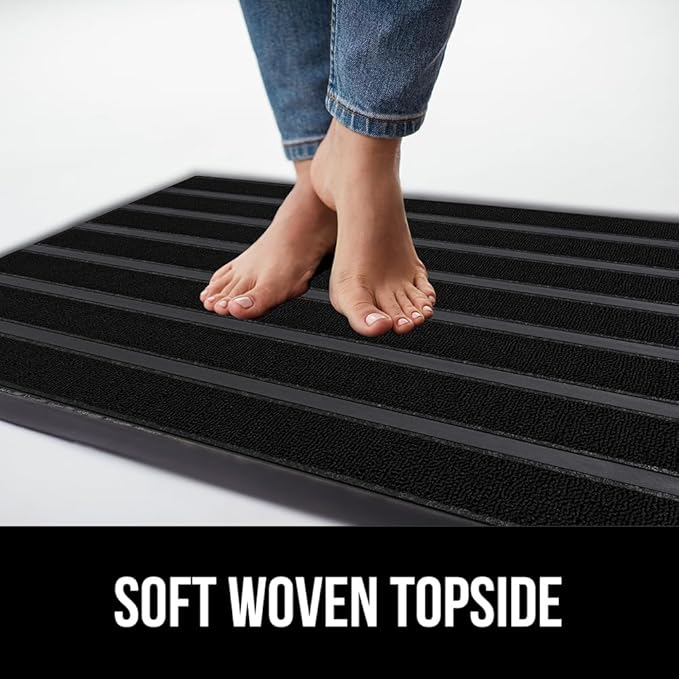 GORILLA GRIP 100% Waterproof All-Season WeatherMAX Doormat US Designed Natural Rubber, Stain and Fade Resistant, Low Profile Indoor Outdoor Door Mats, Easy Clean Patio Mat, 29x17, Black Stripe