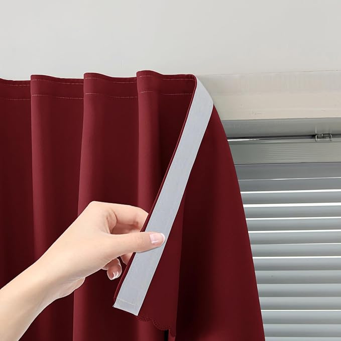 Self Adhesive Curtains, Stick Curtain Blackout Shades Window Cover Curtains for Living Room No Drilling, 59" W X 84" L, Burgundy, 1 Panel