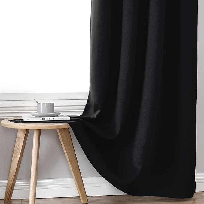 ChrisDowa 100% Blackout Curtains 102 inch Long for Bedroom with Black Liner, 2 Thick Layers Total Blackout Thermal Insulated Grommet Window Curtains 2 Panels Set (Black, 52 x 102 Inch)