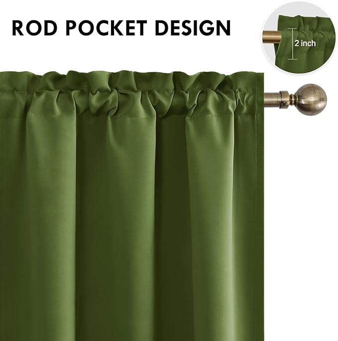 DWCN Blackout Curtains Room Darkening Thermal Insulated Bedroom Curtains Window Curtain Panels, 38 x 84 inches Long, Set of 2 Olive Green Rod Pocket Drapes