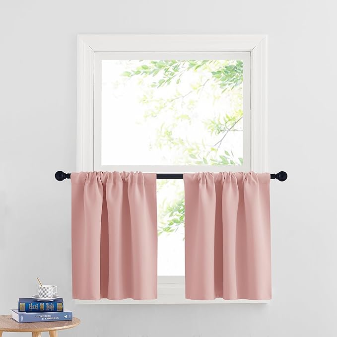 RYB HOME Cafe Blackout Curtains 24 inch Length, RV Curtains for Camper Windows, Mini Short Small Insulating Light UV Blocking Privacy Half Window Tiers, Width 29 by Length 24, Peach Blush, 2 Panels