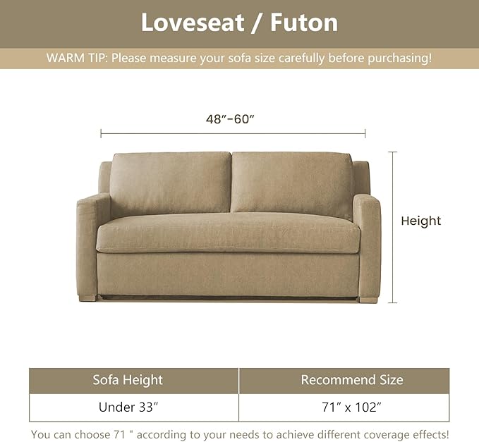 MYSKY HOME Couch Covers for 2 Cushion Couch Sectional Sofa, L Shape Sofa Protector Sand Chenille Couch Cover, Sofa Covers Washable Blanket with Tassel Pet Couch Cushion Cover, 71"X102"