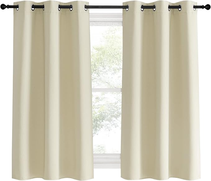 NICETOWN Kitchen Curtains, Short Curtains for Bedroom Windows, Beige, 42" W by 60" L, 1 Pair, Thermal Insulated Room Darkening Curtain Panels for Girls Room, Cafe