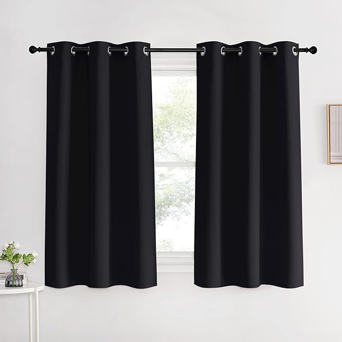 NICETOWN Living Room Blackout Curtains and Drapes, 2 Panels, 42 inches Wide by 60 inches Long, Black Solid Thermal Insulated Grommet Blackout Drapery Panels for Window