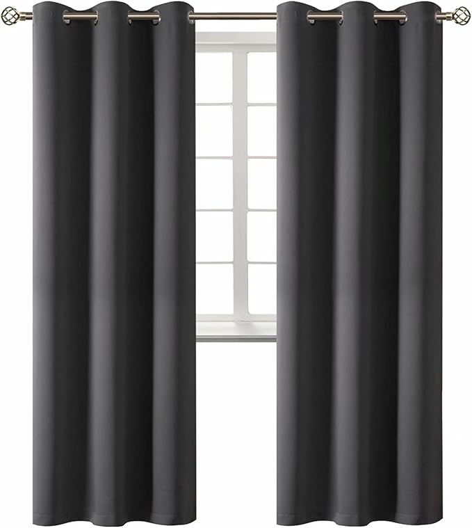 BGment Blackout Curtains - Grommet Thermal Insulated Room Darkening Bedroom and Living Room Curtain, Set of 2 Panels (42 x 84 Inch, Dark Grey)