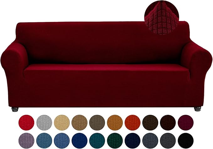 Joccun Christmas Stretch Couch Cover Slipcovers, 1-Piece Sofa Covers for 3 Cushion Couch Spandex Jacquard Washable Furniture Protector Cover for Living Room,Kids,Pets(Sofa,Red Dahlia)