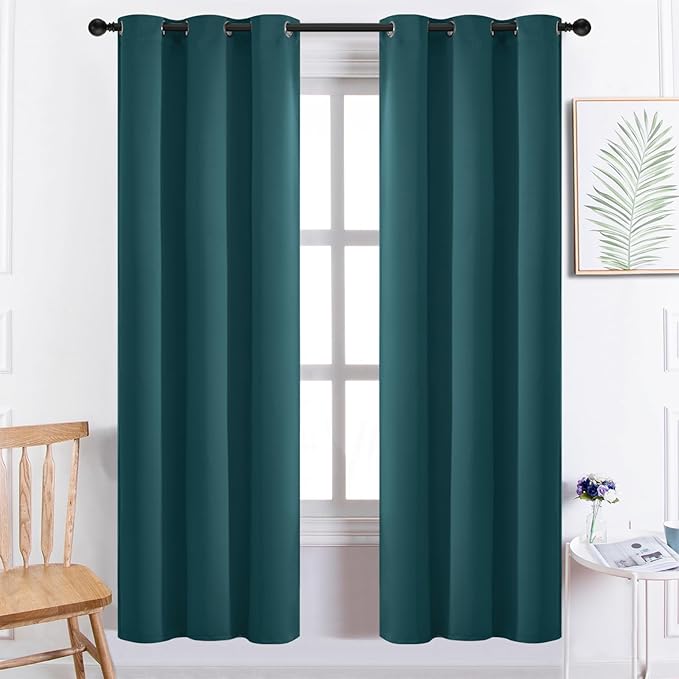 Yakamok Blackout Curtains for Bedroom 2 Panels Set 72 Inch Length Thermal Insulated Room Darkening Dark Black Out Drapery Grommet Window Treatments Drapes for Living Room, 38x72, Dark Teal