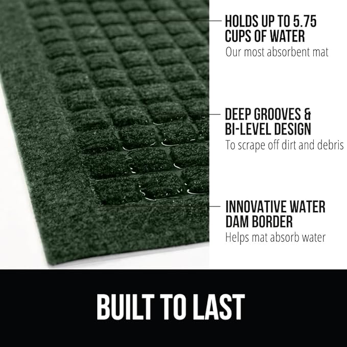 GORILLA GRIP® Ultra Absorbent Front Door Mat Outside Entrance, 35x23, Traps Dirt and Moisture, HydroABSORB Indoor Outdoor Doormat Holds Up to 5.7 Cups Water, Stain and Fade Resistant Welcome Mat Green