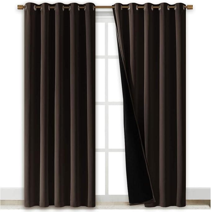 NICETOWN High-End Thermal Curtains, Full Blackout Curtains 84 inches Long for Dining Room, Soundproof Window Treatment Drapes for Hall Room, Brown, 70 inches Wide Per Panel, Set of 2 Panels