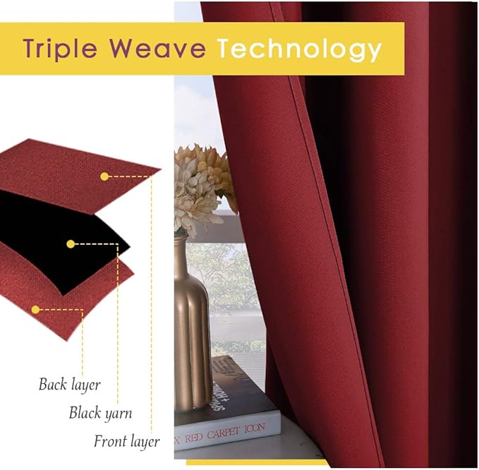NICETOWN Christmas Bedroom Curtains Blackout Draperies, Home Decorations Thermal Insulated Solid Grommet Top Blackout Drapes for Living Room (1 Pair, 42 x 54-Inch, Red)