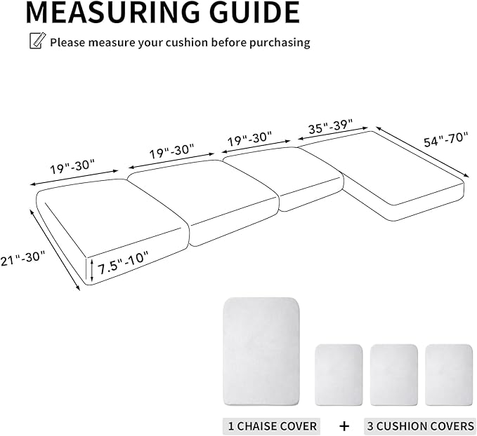 Easy-Going Stretch 4 Pieces Couch Cushion Covers for Sectional Sofa Left/Right L Shape Chaise Lounge Sofa Seat slipcover Anti-Slip Sofa Cover Soft (3 Seater + 1 Chaise, Snow White)