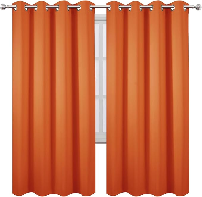 LEMOMO Blackout Curtains 66 x 72 Inch Long Orange Curtains Set of 2 Panels Room Darkening Curtains for Bedroom and Living Room