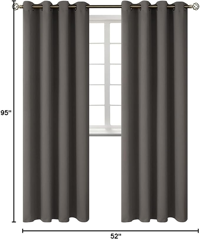 BGment Blackout Curtains for Bedroom - Grommet Thermal Insulated Room Darkening Curtains for Living Room, Set of 2 Panels (52 x 95 Inch, Grey)