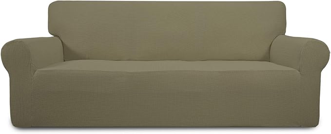 Easy-Going Stretch Oversized Sofa Slipcover 1-Piece Sofa Cover Furniture Protector Couch Soft with Elastic Bottom for Kids, Polyester Spandex Jacquard Fabric Small Checks Khaki