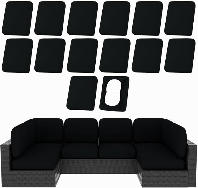 hyha 14Pcs Patio Cushion Covers, Stretch Outdoor Couch Cushion Covers Replacement, Washable Outdoor Chair/Sofa Slipcovers for Patio Furniture Cushions Protector with Elastic Bottom(Black,Cover Only)